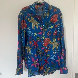 Versace Tresor De La Mer Aquatic Fish Print Heritage Fit Button Up Shirt